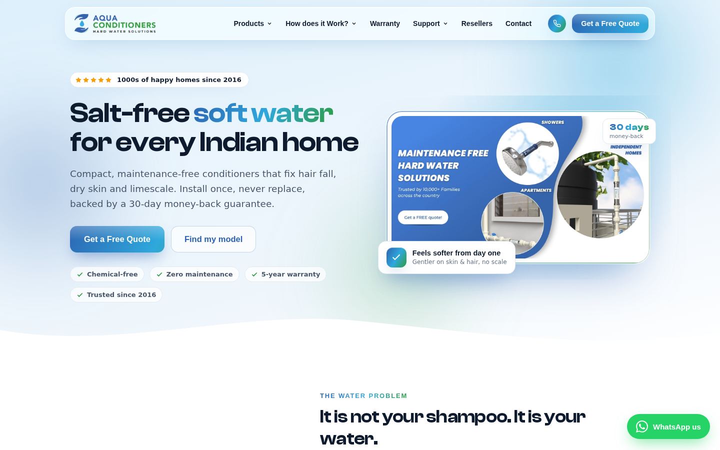 Aqua Conditioners lead generation website, built by Webders