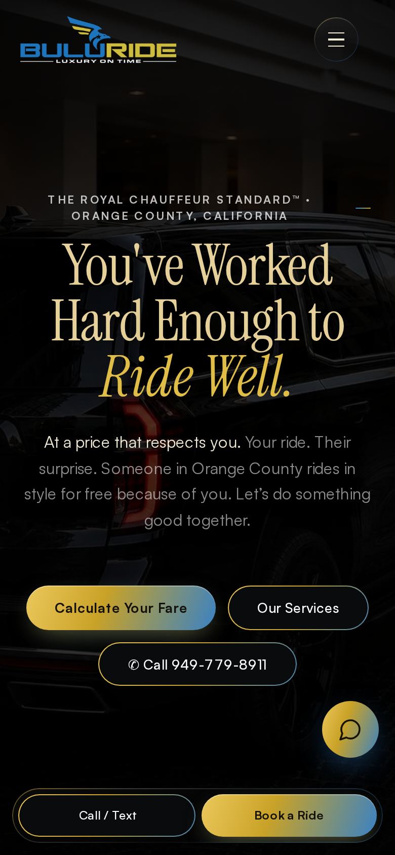 BuluRide chauffeur website on a phone, built by Webders