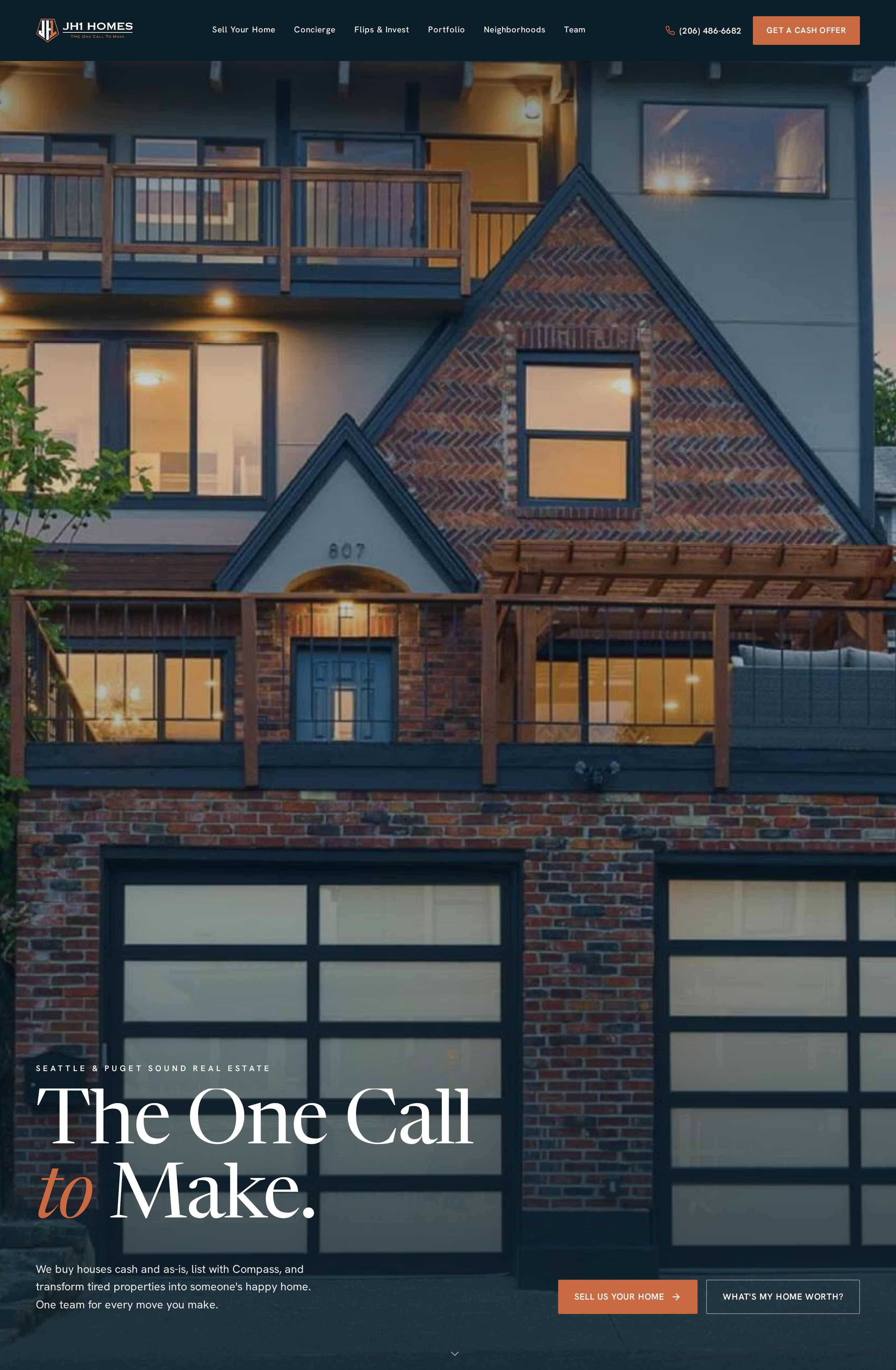 Full-page view of the JH1 Homes Seattle real estate website, built by Webders