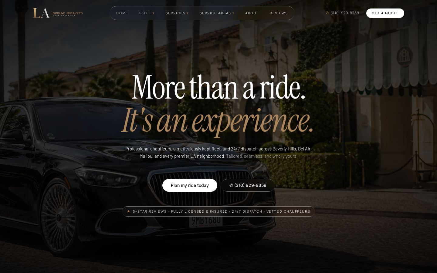 LA Groundbreakers chauffeur website, live client build