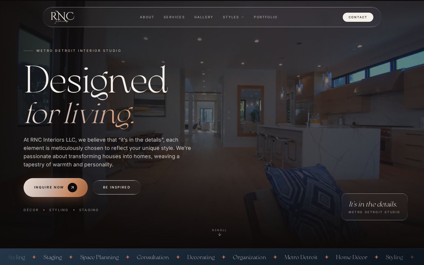 RNC Interiors Detroit interior design website build